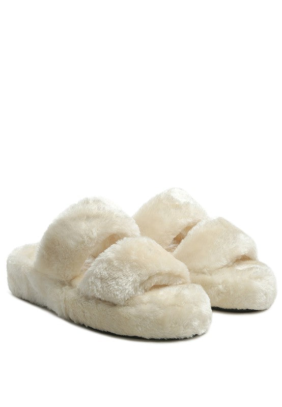 Two Band Faux Fur Slippers - Premium variable from Tooksie - Just $23.99! Shop now at Tooksie