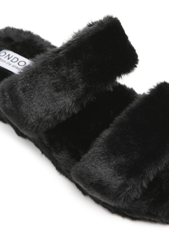 Two Band Faux Fur Slippers - Premium variable from Tooksie - Just $23.99! Shop now at Tooksie