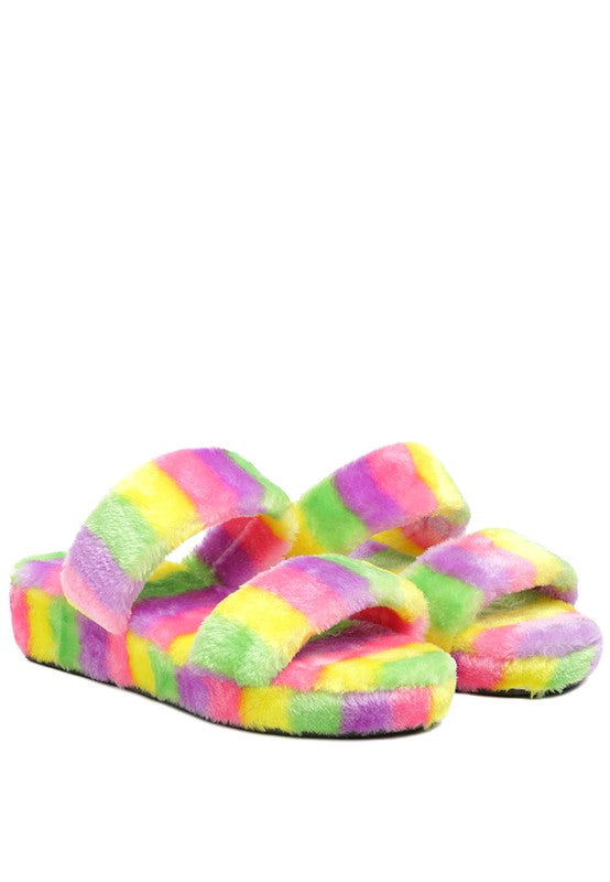 Two Band Faux Fur Slippers - Premium variable from Tooksie - Just $23.99! Shop now at Tooksie