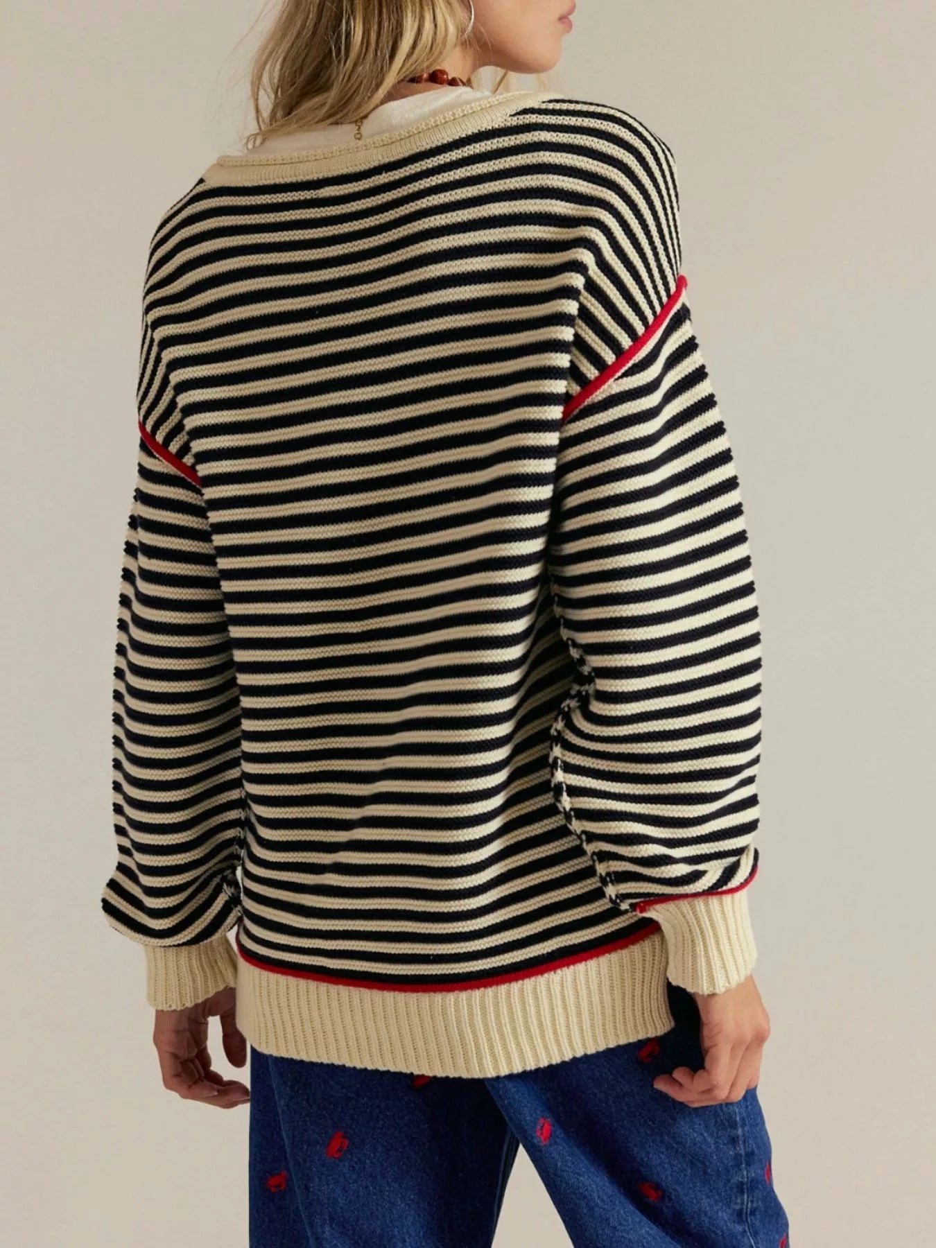 Striped Crew Neck Sweater - Premium variable from Tooksie - Just $43.99! Shop now at Tooksie