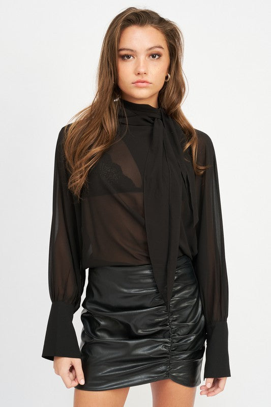 Sheer Shirt with Scarf Detail - Premium variable from Tooksie - Just $48.99! Shop now at Tooksie