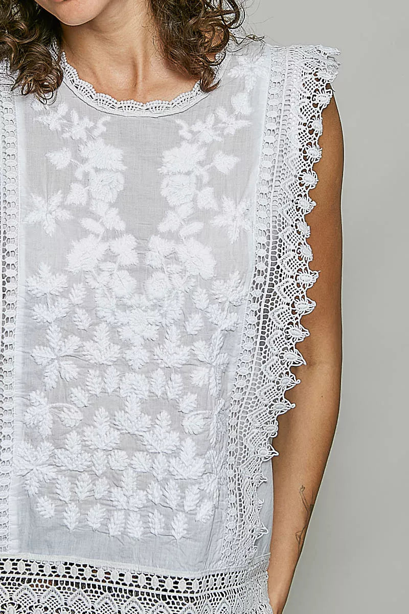 Embroidered Scalloped Lace Sleeveless Top - Premium variable from Tooksie - Just $59.99! Shop now at Tooksie