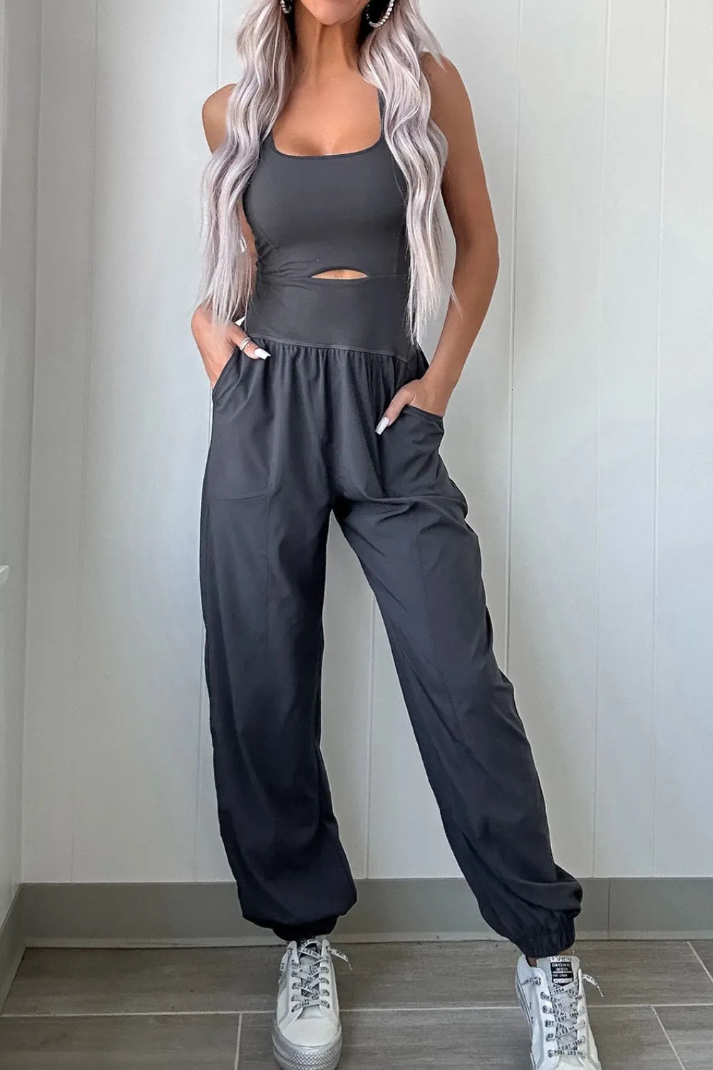 Cutout Square Neck Yoga Jumpsuit - Premium variable from Tooksie - Just $48.99! Shop now at Tooksie