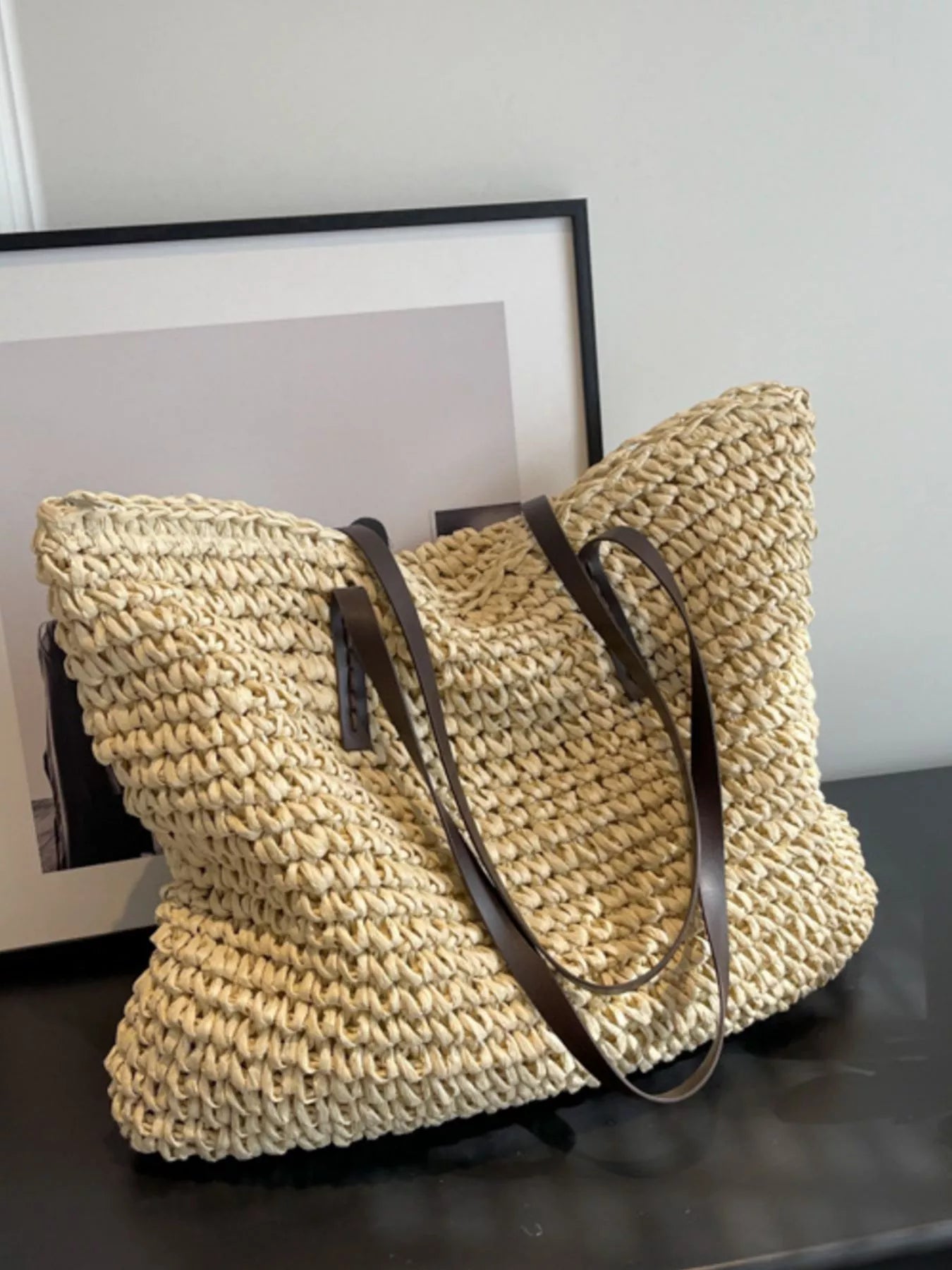 Woven Straw Shoulder Bag - Premium  from Trendsi - Just $31.99! Shop now at Tooksie