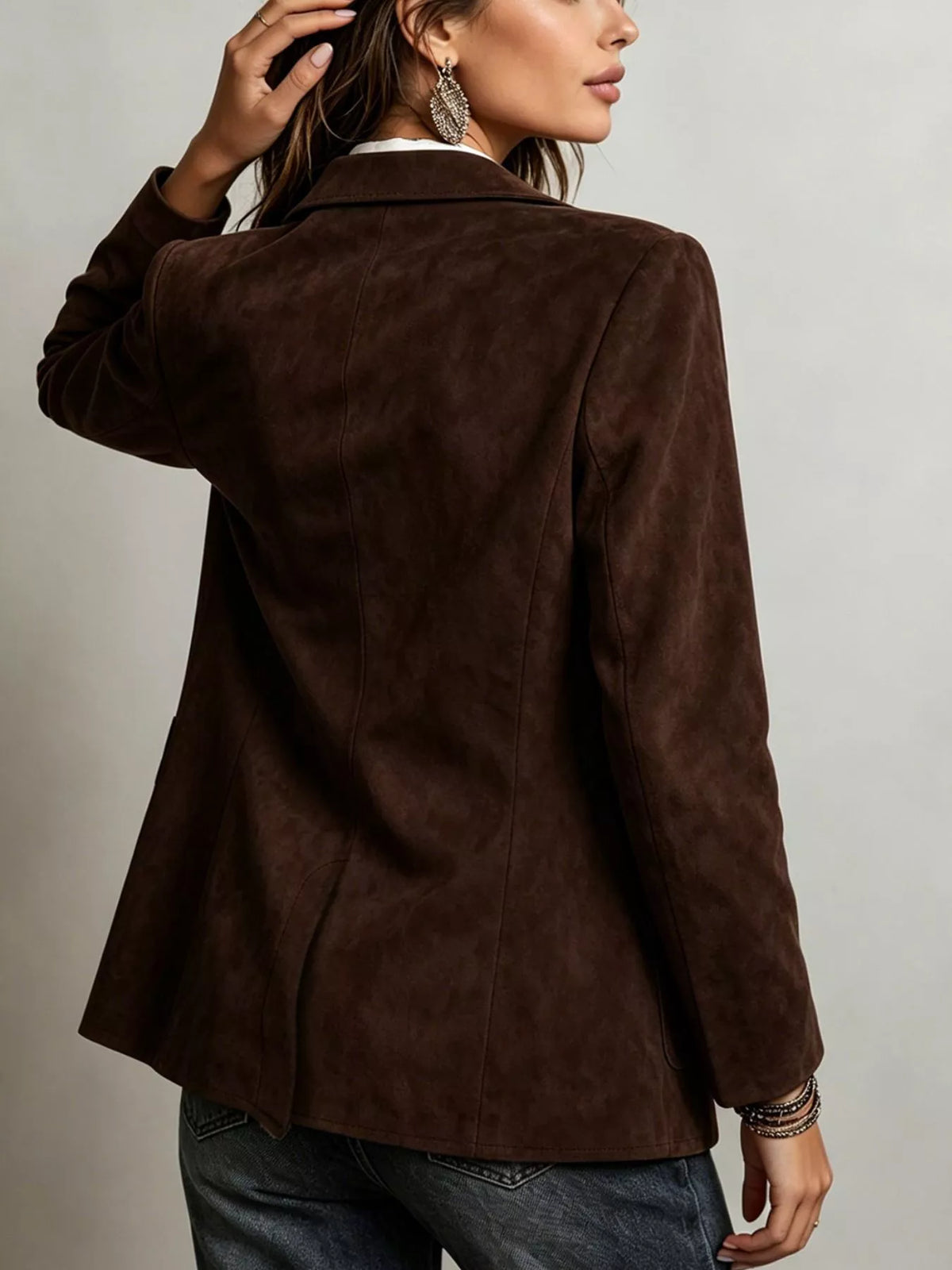 Classic Faux Suede Single Breasted Blazer - Premium variable from Tooksie - Just $49.99! Shop now at Tooksie