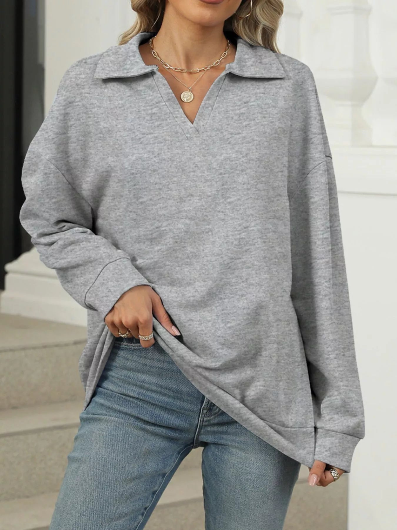 Collared Long Sleeve Sweatshirt - Premium variable from Tooksie - Just $30.99! Shop now at Tooksie