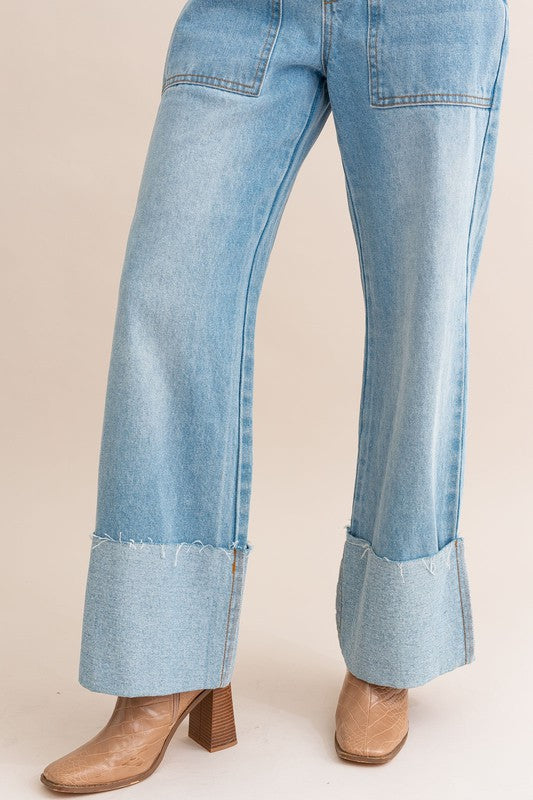 High-Waisted Wide Leg Cuffed Jeans - Premium variable from Tooksie - Just $52.99! Shop now at Tooksie