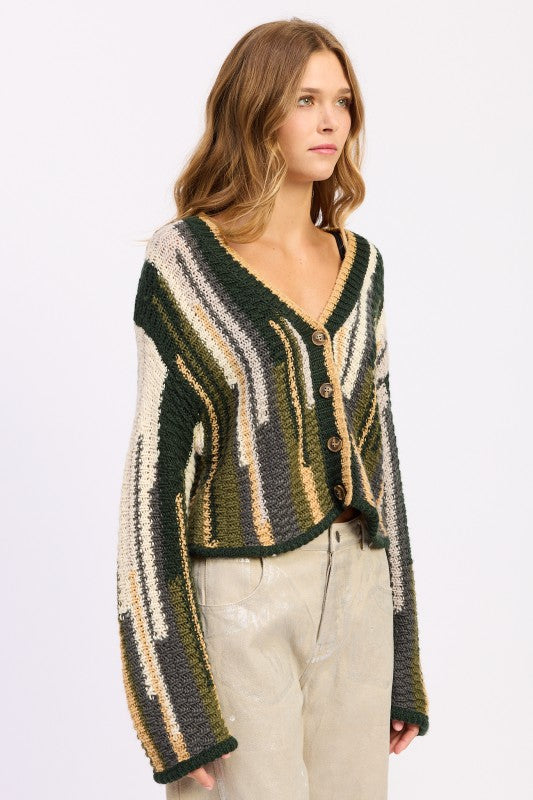 Striped Knit Cardigan - Premium variable from Tooksie - Just $57.99! Shop now at Tooksie