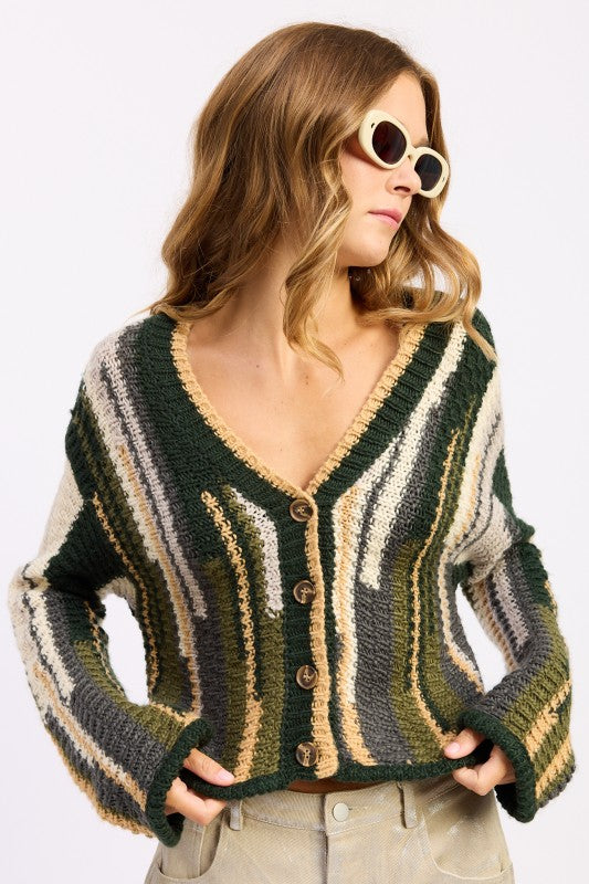 Striped Knit Cardigan - Premium variable from Tooksie - Just $57.99! Shop now at Tooksie