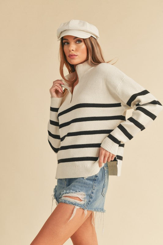 Striped Sweater With Half Zip - Premium variable from Tooksie - Just $45.99! Shop now at Tooksie