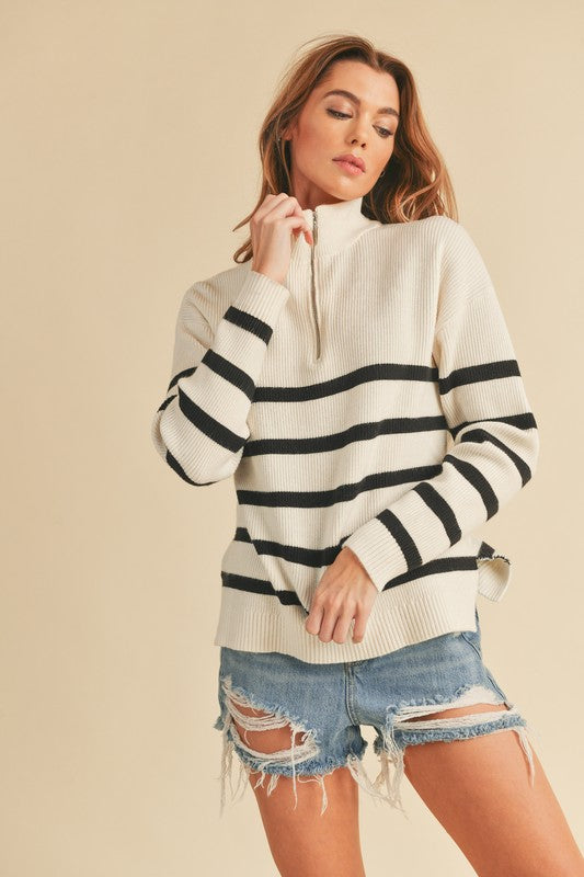 Striped Sweater With Half Zip - Premium variable from Tooksie - Just $45.99! Shop now at Tooksie