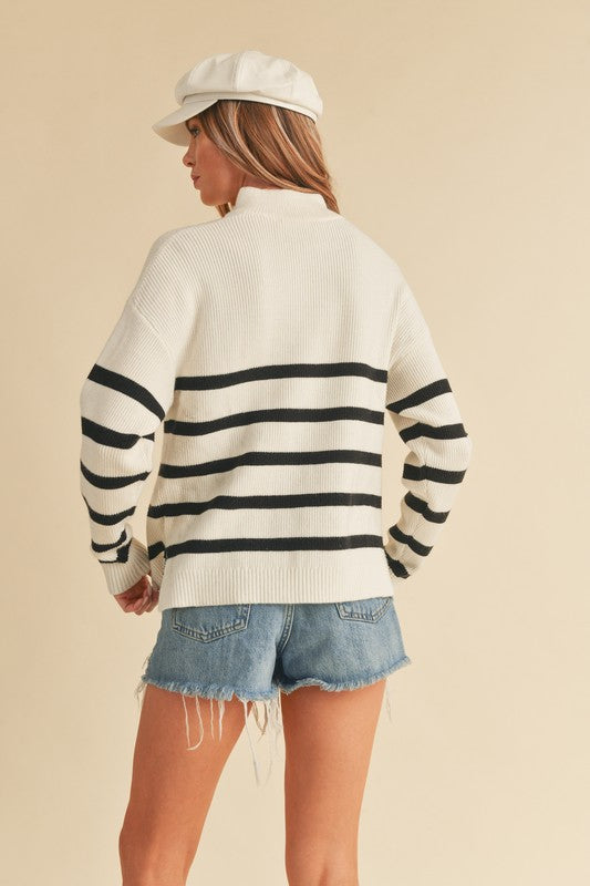 Striped Sweater With Half Zip - Premium variable from Tooksie - Just $45.99! Shop now at Tooksie