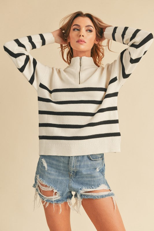 Striped Sweater With Half Zip - Premium variable from Tooksie - Just $45.99! Shop now at Tooksie