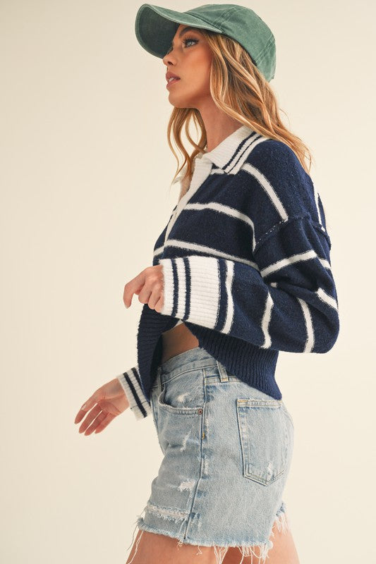 Navy Striped Sweater With Collar - Premium variable from Tooksie - Just $41.99! Shop now at Tooksie