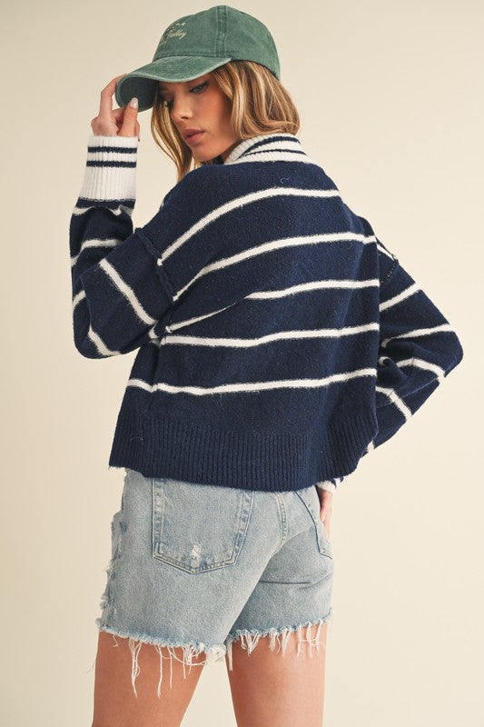 Navy Striped Sweater With Collar - Premium variable from Tooksie - Just $41.99! Shop now at Tooksie