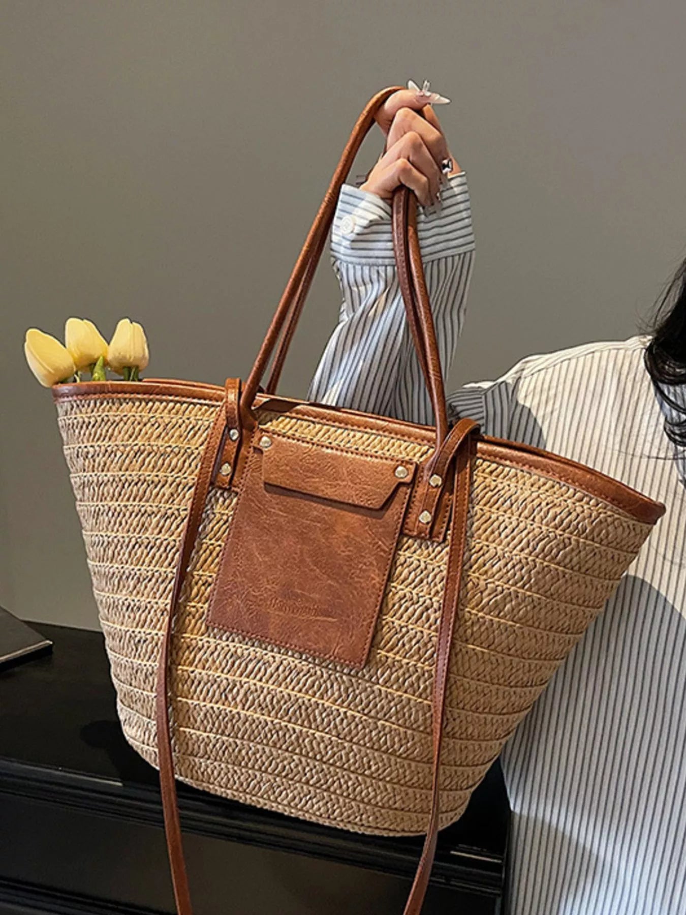 Straw Woven Shoulder Bag - Premium simple from Tooksie - Just $36.99! Shop now at Tooksie