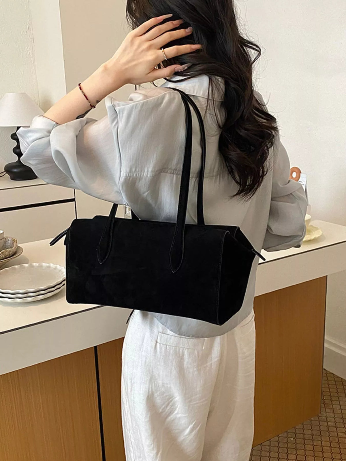 Suede Style Rectangular Shoulder Bag - Premium simple from Tooksie - Just $46.99! Shop now at Tooksie
