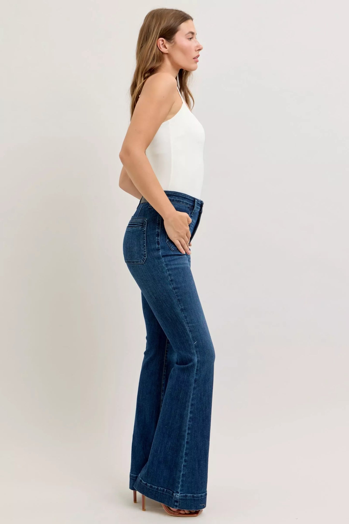 High-Waisted Flare Jeans with Front Pockets - Premium variable from Tooksie - Just $68.99! Shop now at Tooksie
