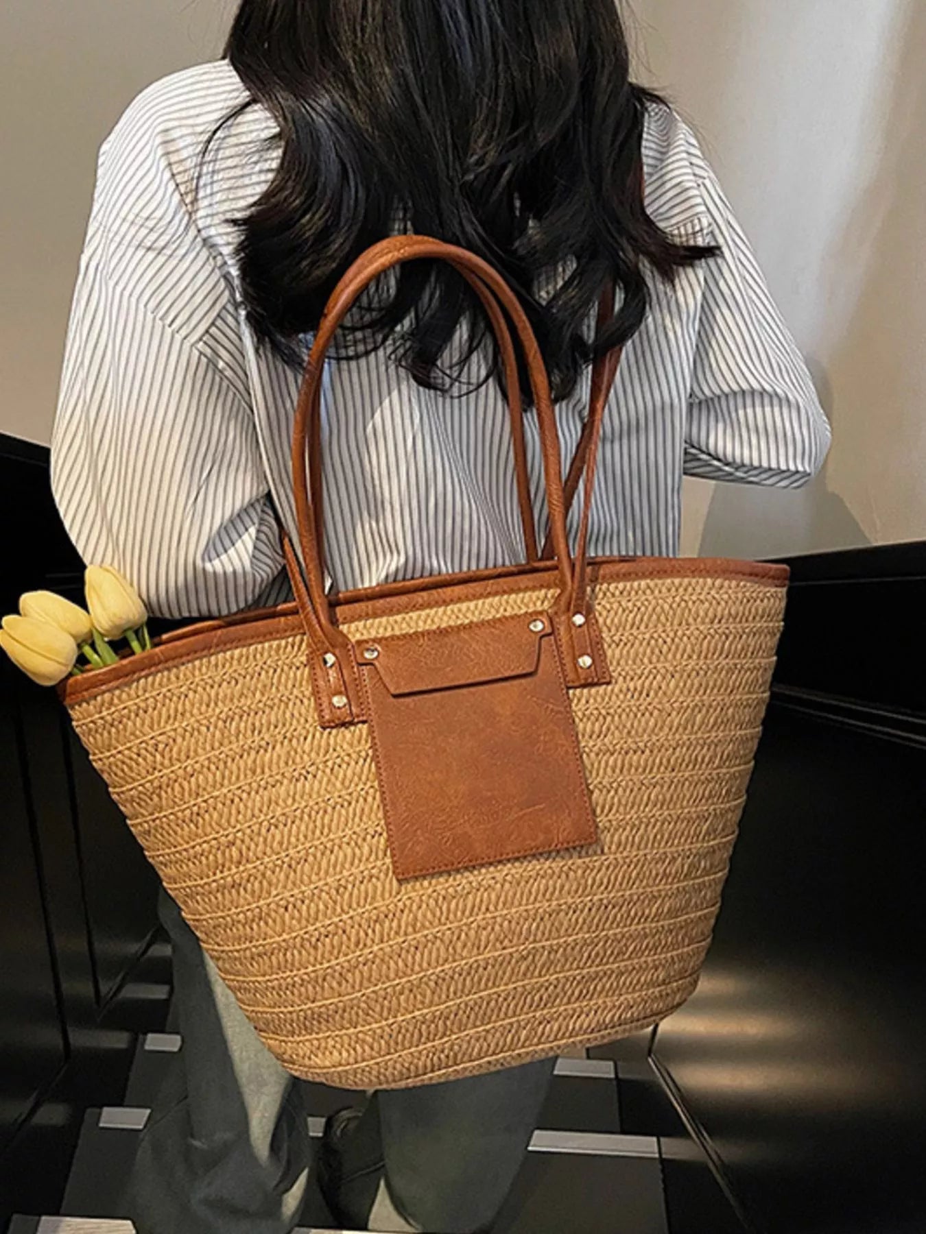 Straw Woven Shoulder Bag - Premium simple from Tooksie - Just $36.99! Shop now at Tooksie