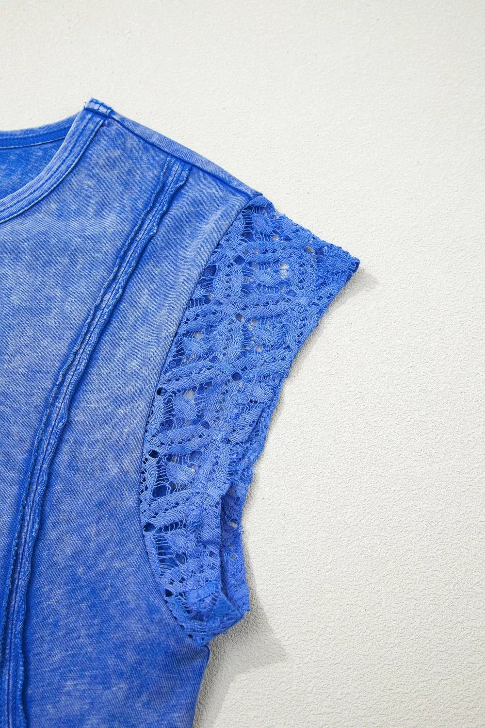 Mineral Wash Raw Seam Lace Sleeve Tee - Premium variable from Tooksie - Just $38.99! Shop now at Tooksie