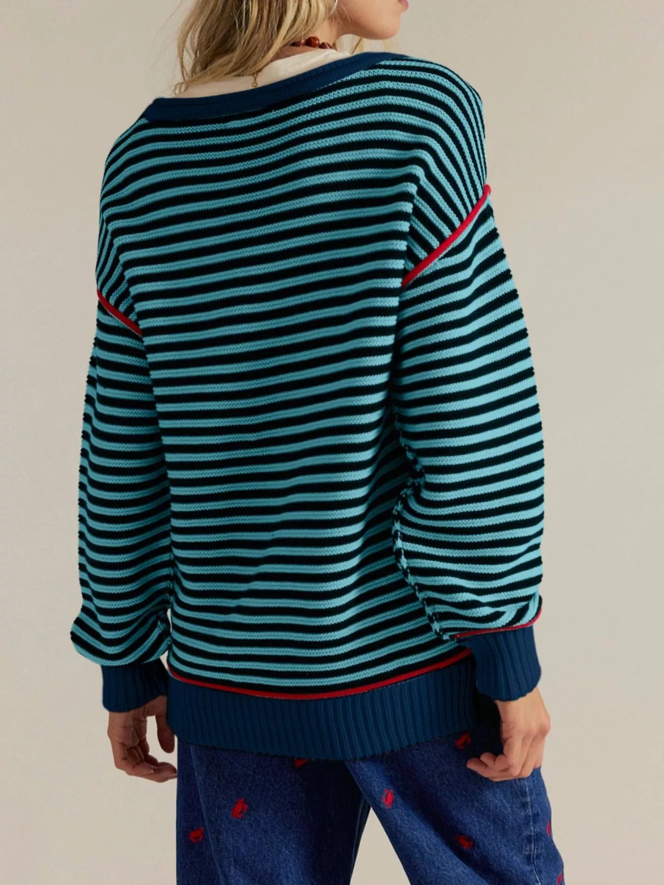 Striped Crew Neck Sweater - Premium variable from Tooksie - Just $43.99! Shop now at Tooksie