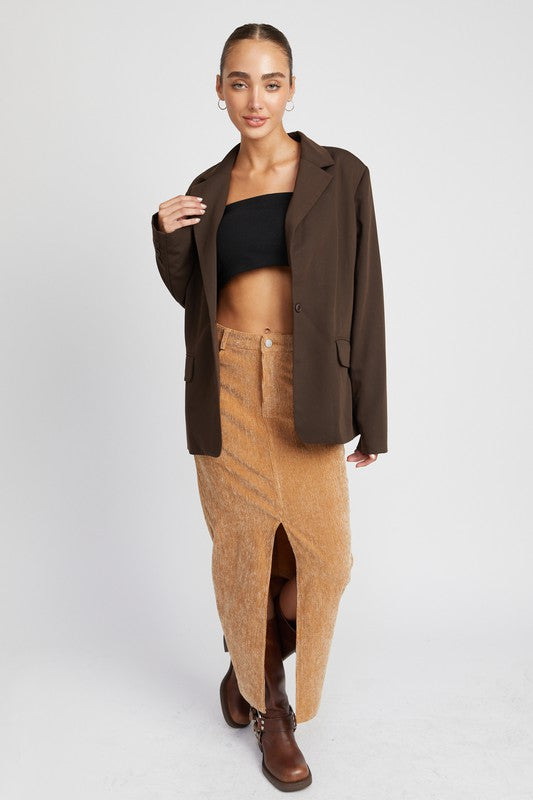 Corduroy Midi Skirt With Front Slit - Premium variable from Tooksie - Just $52.99! Shop now at Tooksie