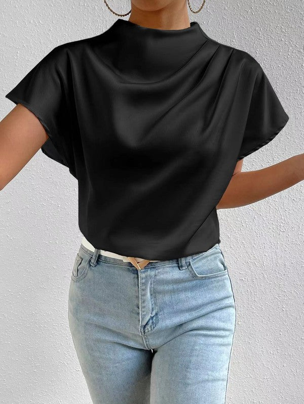 Mock Neck Satin Blouse - Premium variable from Tooksie - Just $41.99! Shop now at Tooksie