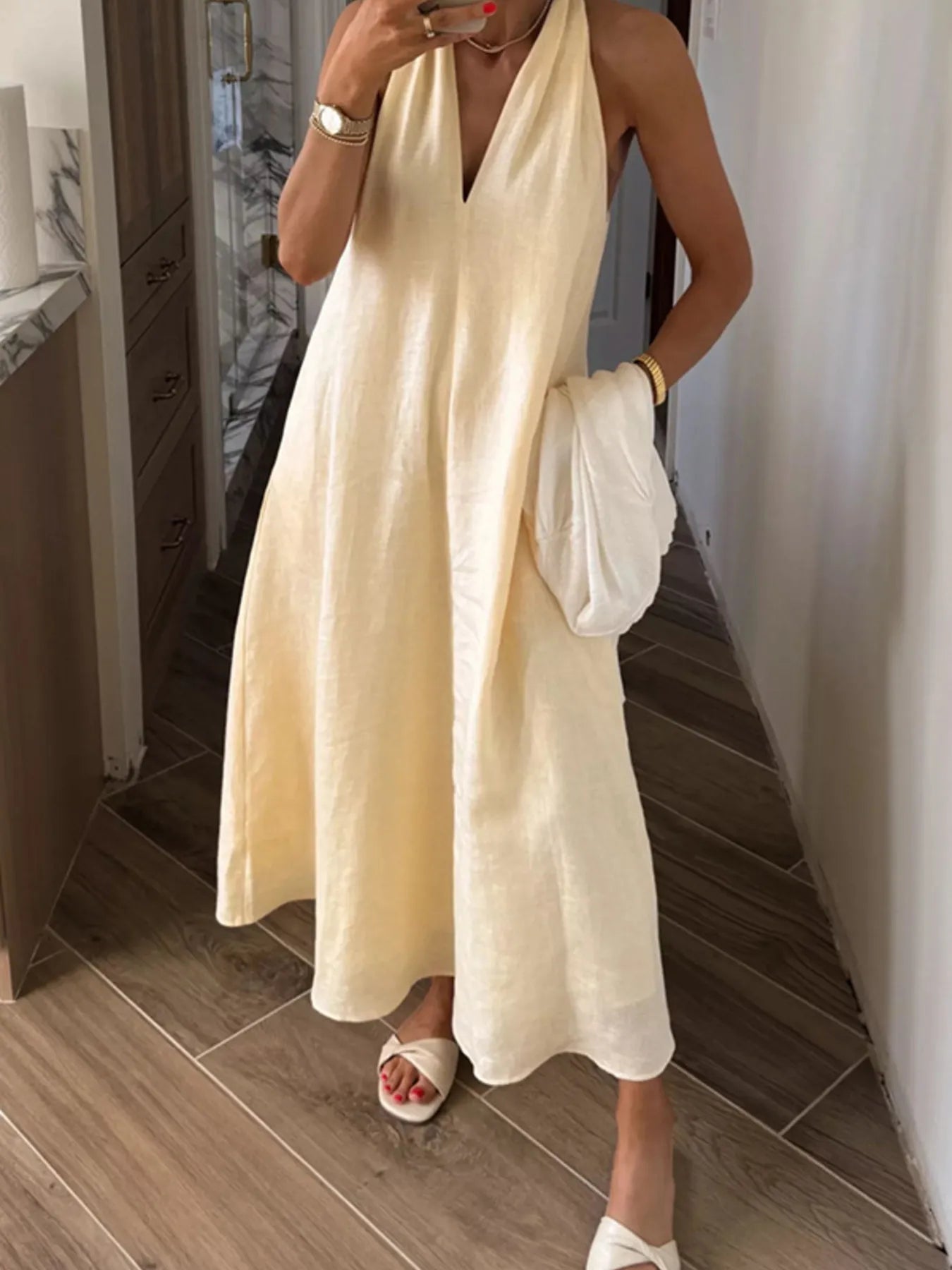 Halter V-Neck Midi Dress - Premium variable from Tooksie - Just $39.99! Shop now at Tooksie
