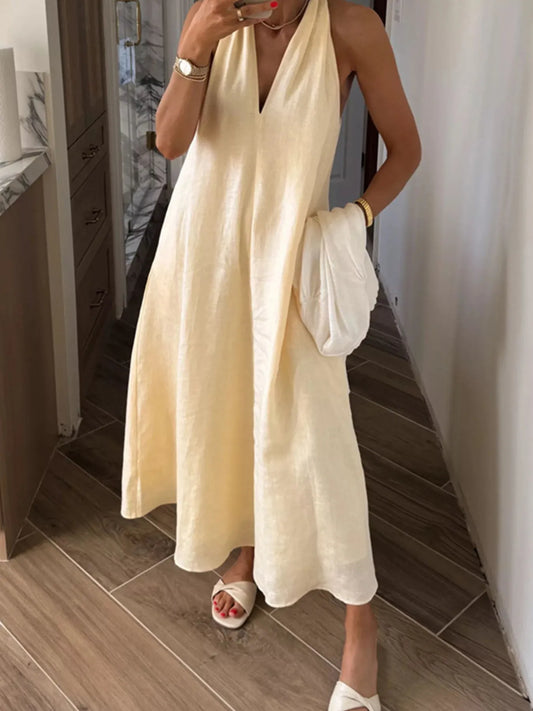 Halter V-Neck Midi Dress - Premium variable from Tooksie - Just $39.99! Shop now at Tooksie