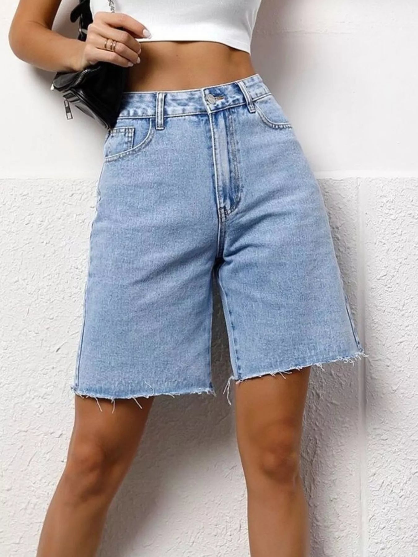 High Waisted Denim Bermuda Shorts - Premium variable from Tooksie - Just $27.99! Shop now at Tooksie