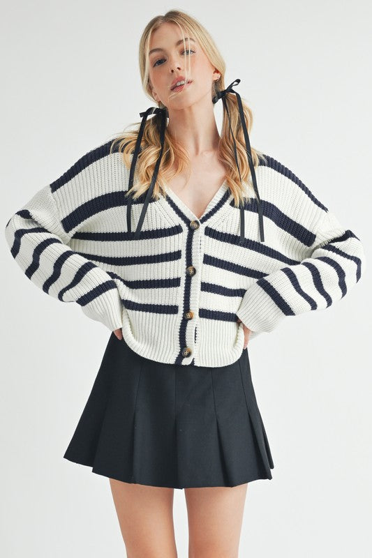 Navy Striped Cardigan - Premium variable from Tooksie - Just $62.99! Shop now at Tooksie