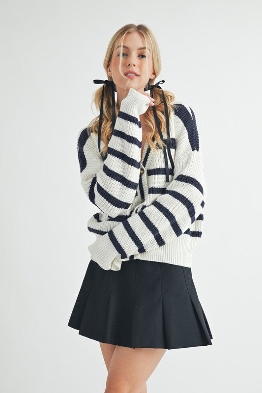 Navy Striped Cardigan - Premium variable from Tooksie - Just $62.99! Shop now at Tooksie