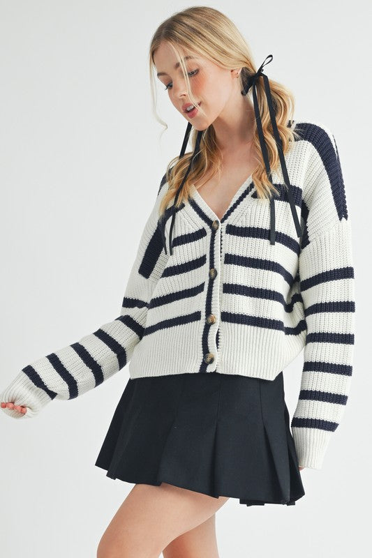 Navy Striped Cardigan - Premium variable from Tooksie - Just $62.99! Shop now at Tooksie