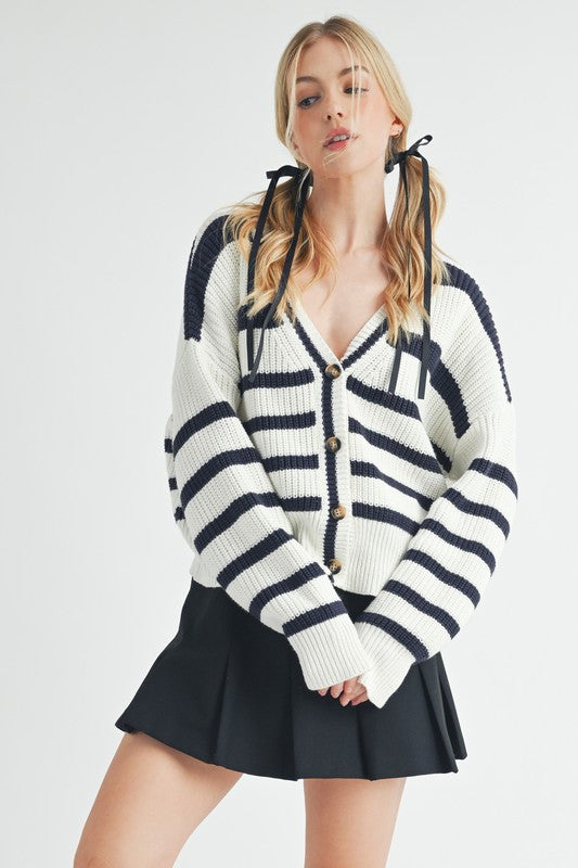 Navy Striped Cardigan - Premium variable from Tooksie - Just $62.99! Shop now at Tooksie