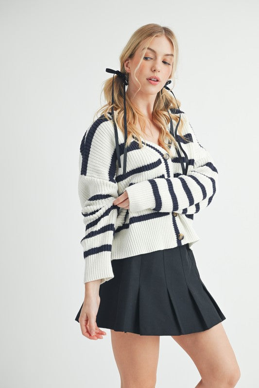 Navy Striped Cardigan - Premium variable from Tooksie - Just $62.99! Shop now at Tooksie