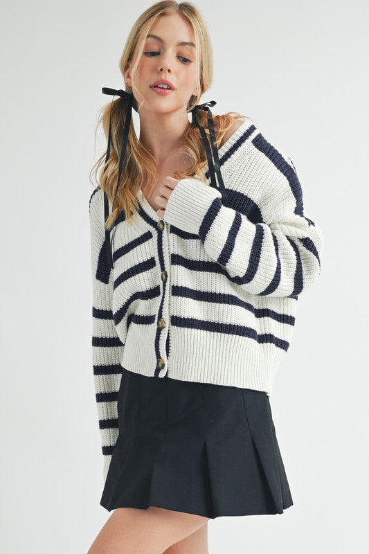 Navy Striped Cardigan - Premium variable from Tooksie - Just $62.99! Shop now at Tooksie