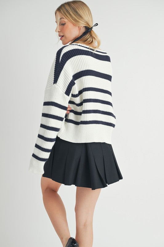 Navy Striped Cardigan - Premium variable from Tooksie - Just $62.99! Shop now at Tooksie