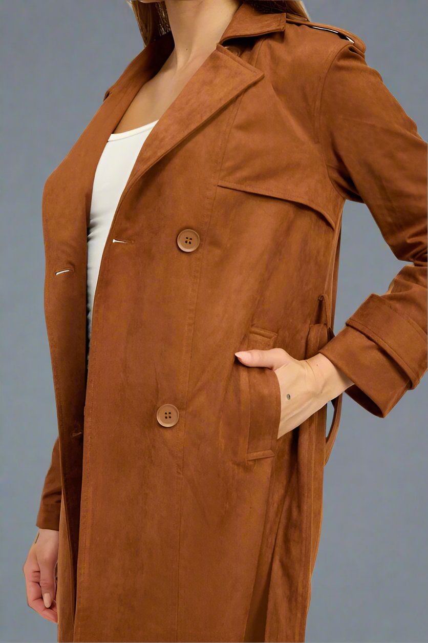 Faux Suede Trench Coat - Premium variable from Emory Park - Just $124.99! Shop now at Tooksie