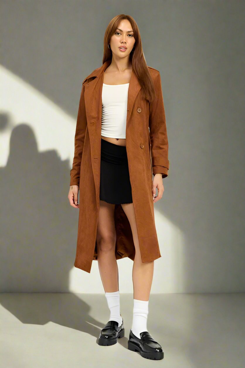 Faux Suede Trench Coat - Premium variable from Emory Park - Just $124.99! Shop now at Tooksie