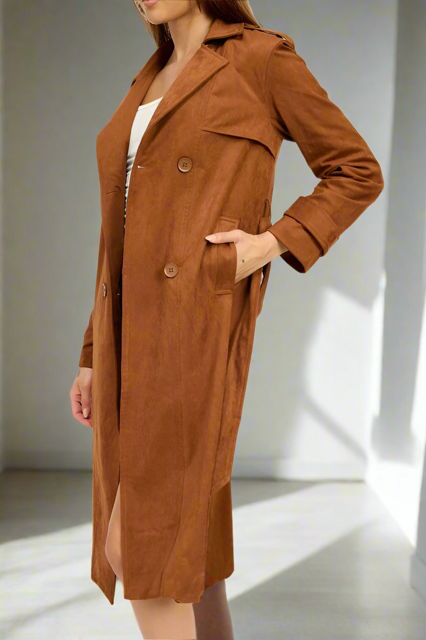 Faux Suede Trench Coat - Premium variable from Emory Park - Just $124.99! Shop now at Tooksie