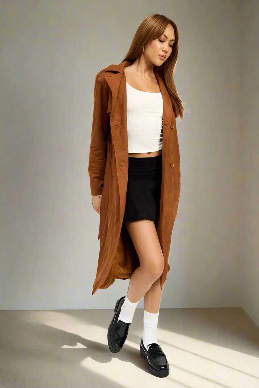 Faux Suede Trench Coat - Premium variable from Emory Park - Just $124.99! Shop now at Tooksie