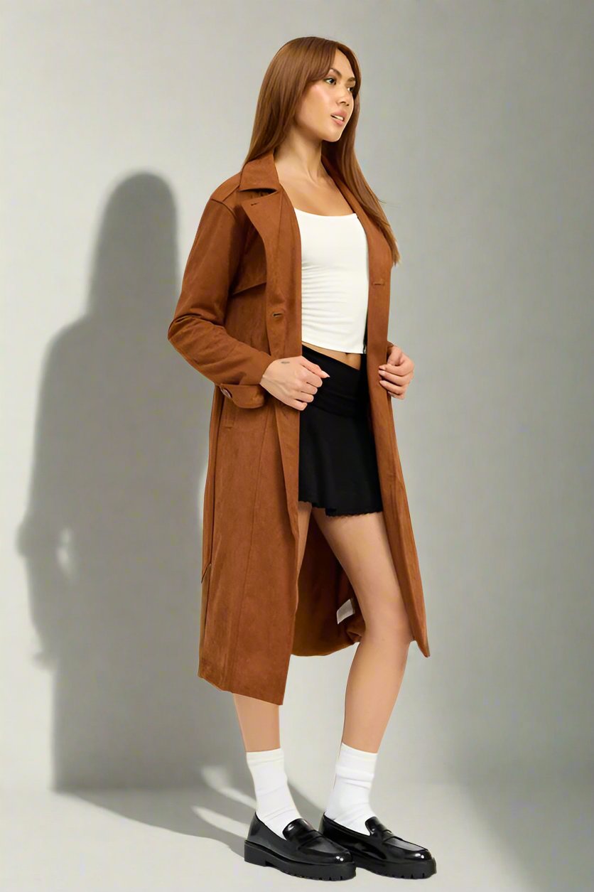 Faux Suede Trench Coat - Premium variable from Emory Park - Just $124.99! Shop now at Tooksie