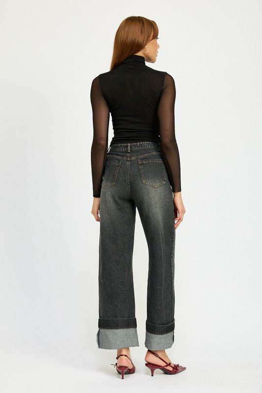 Washed Denim Cuffed Jeans - Premium variable from Tooksie - Just $61.99! Shop now at Tooksie