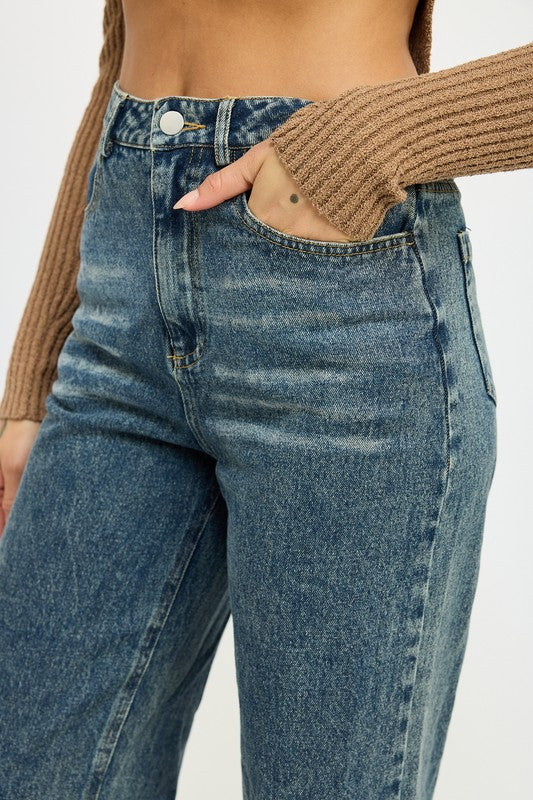 Washed Denim Cuffed Jeans - Premium variable from Tooksie - Just $61.99! Shop now at Tooksie