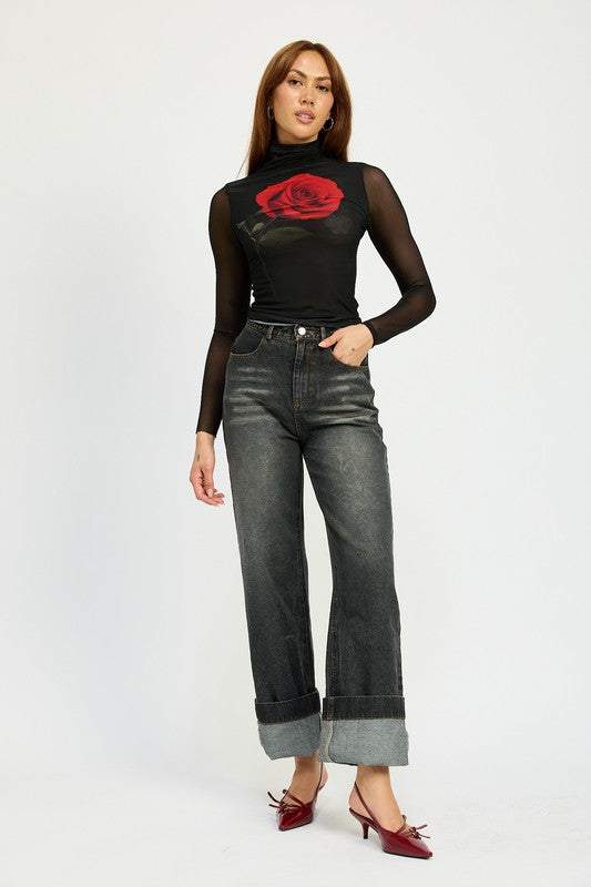 Washed Denim Cuffed Jeans - Premium variable from Tooksie - Just $61.99! Shop now at Tooksie