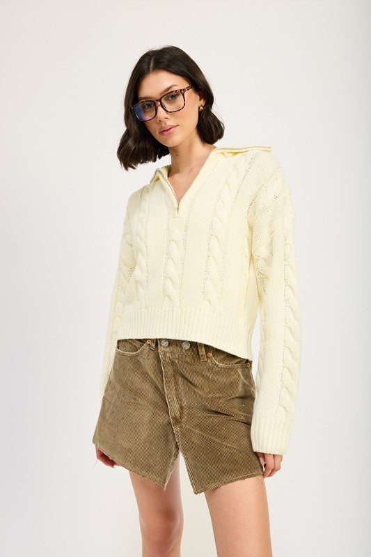 Cable Knit Sweater With Half Zip - Premium variable from Tooksie - Just $59.99! Shop now at Tooksie