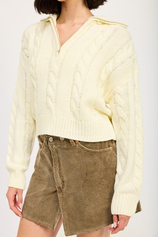 Cable Knit Sweater With Half Zip - Premium variable from Tooksie - Just $59.99! Shop now at Tooksie