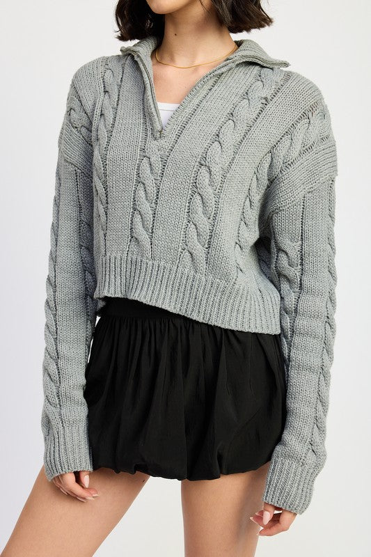 Cable Knit Sweater With Half Zip - Premium variable from Tooksie - Just $59.99! Shop now at Tooksie