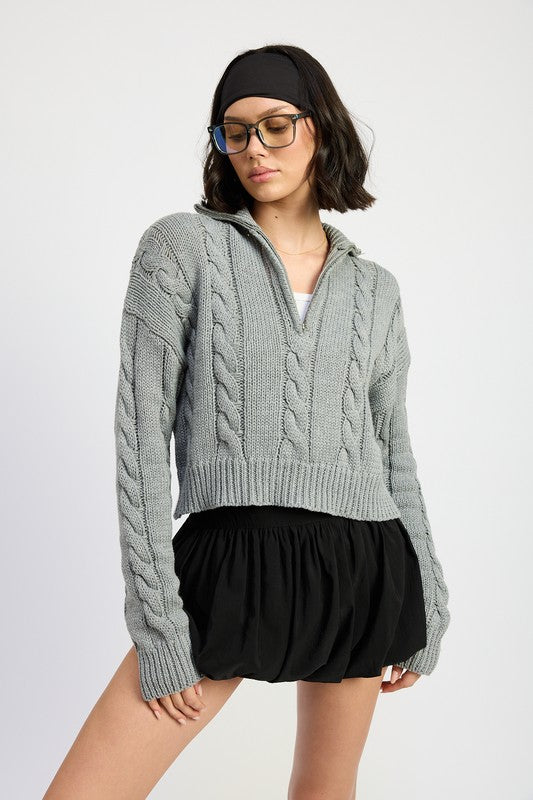 Cable Knit Sweater With Half Zip - Premium variable from Tooksie - Just $59.99! Shop now at Tooksie