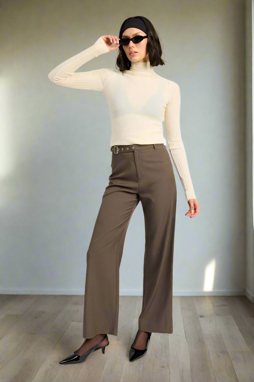 Brown Relaxed Fit Trousers - Premium variable from Tooksie - Just $58.99! Shop now at Tooksie